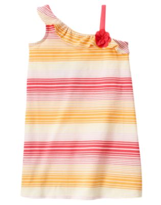 Stripe Ruffle One Shoulder Dress
