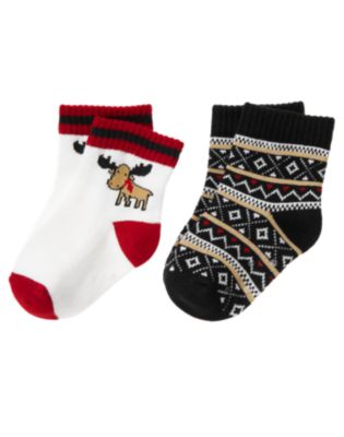 Moose Fair Isle Sock Two-Pack