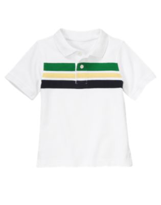 Pieced Stripe Pique Polo Shirt
