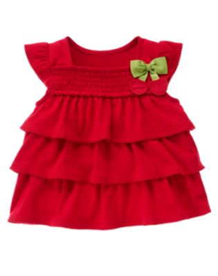 Cherry Bow Smocked Tiered Top