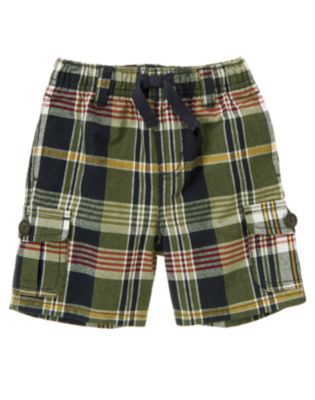 Pull-On Plaid Cargo Short