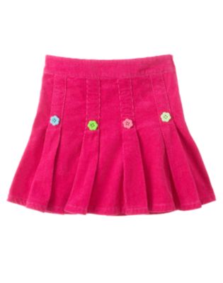 Flower Button Pleated Corduroy Skort