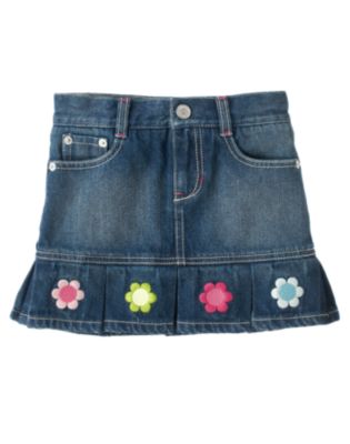 Embroidered Flower Jean Skort