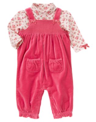 Floral Velveteen Overall Two-Piece Set