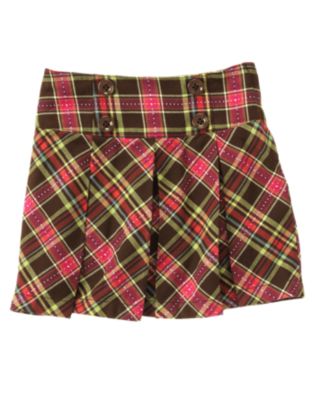 Pickstitched Plaid Pleated Skort
