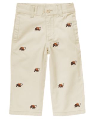 Bear Embroidered Khaki Pant