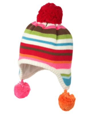 Pom Pom Stripe Sweater Hat