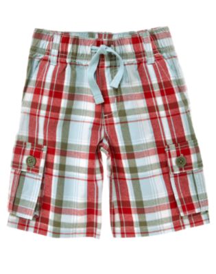 Drawstring Plaid Cargo Short