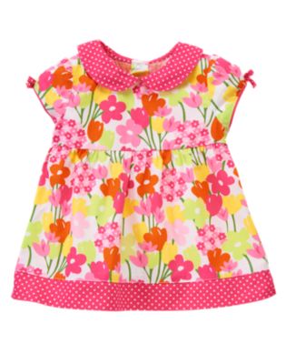 Flower Dot Mixed Print Collared Top