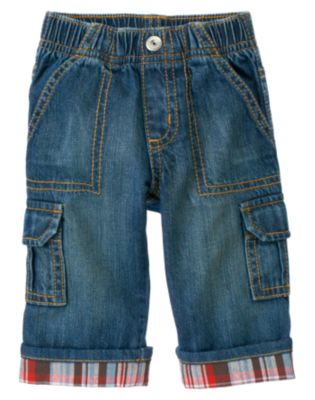 Plaid Cuff Denim Cargo Pant