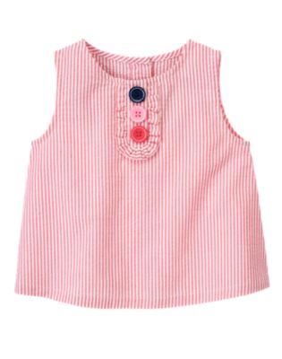 Button Stripe Seersucker Top