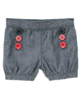 Flower Button Chambray Short