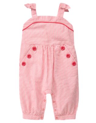 Button Stripe Seersucker Overall