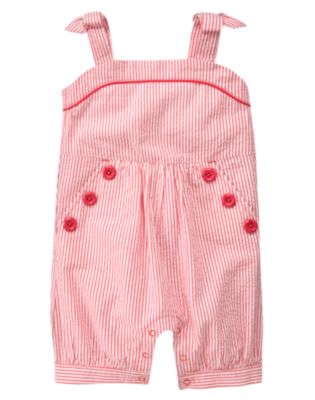 Button Stripe Seersucker Shortall