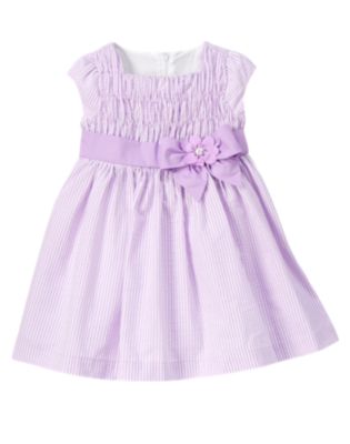Flower Bow Stripe Seersucker Dress
