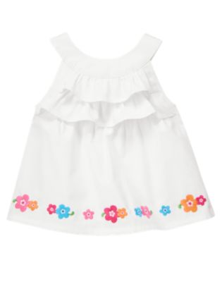 Embroidered Flower Ruffle Top