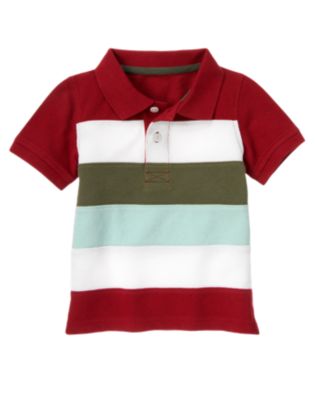 Pieced Stripe Pique Polo Shirt