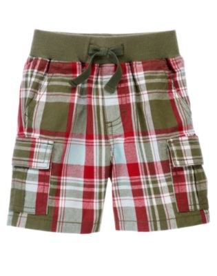 Pull-On Plaid Cargo Short