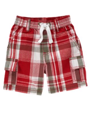 Pull-On Plaid Cargo Short