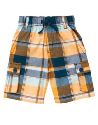 Drawstring Plaid Cargo Short