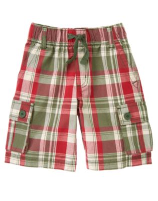 Drawstring Plaid Cargo Short