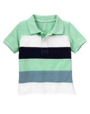 Pieced Stripe Pique Polo Shirt