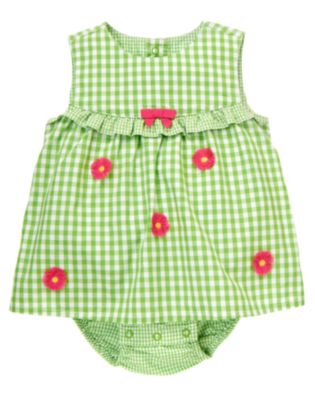 Daisy Embroidered Gingham Bubble