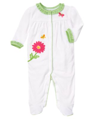 Flower Pointelle Footed One-Piece