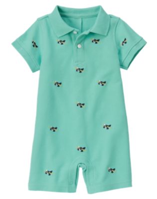 Sea Plane Embroidered Pique One-Piece