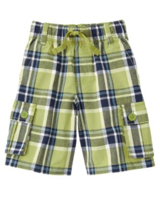 Drawstring Plaid Cargo Short