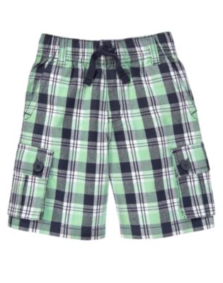 Drawstring Plaid Cargo Short