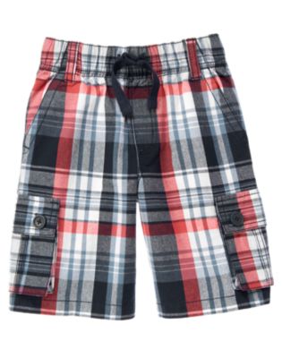 Drawstring Plaid Cargo Short