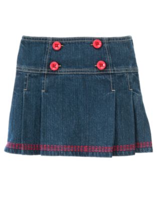Button Pleated Jean Skort