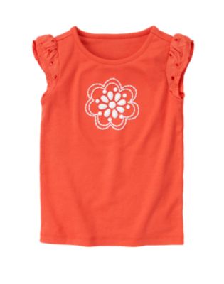 Beaded Flower Eyelet Sleeve Tee