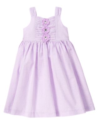Gem Flower Stripe Seersucker Dress