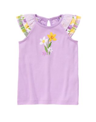 Mixed Print Ruffle Sleeve Flower Tank