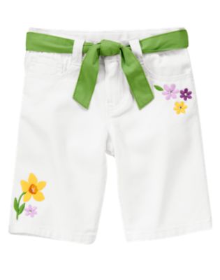 Gem Flower White Denim Bermuda Short