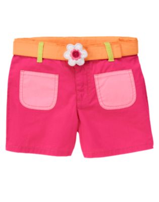 Sequin Flower Belted Colorblock Short