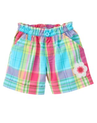 Sequin Flower Plaid Cuff Short