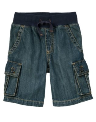 Drawstring Denim Cargo Short