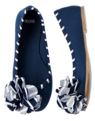 Stripe Rosette Ballet Flat