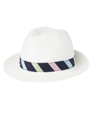 Stripe Band Straw Fedora Hat