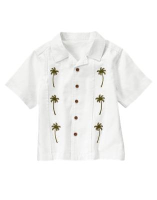 Palm Tree Embroidered Linen Blend Shirt