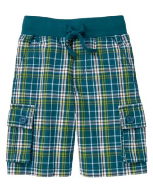 Drawstring Plaid Cargo Short
