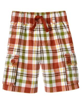Drawstring Plaid Cargo Short