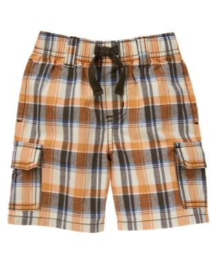 Pull-On Plaid Cargo Short
