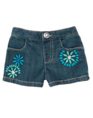 Gem Button Embroidered Jean Short