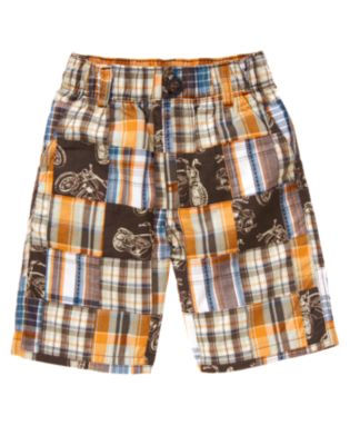 Motorcycle Plaid Patchwork Short
