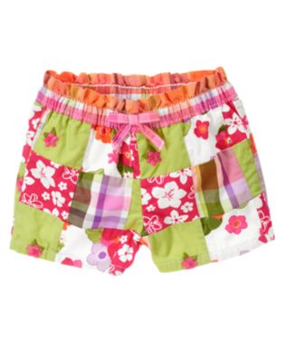 Embroidered Flower Patchwork Bermuda Short