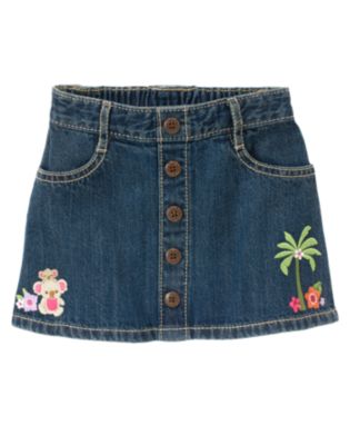 Embroidered Koala Denim Skirt
